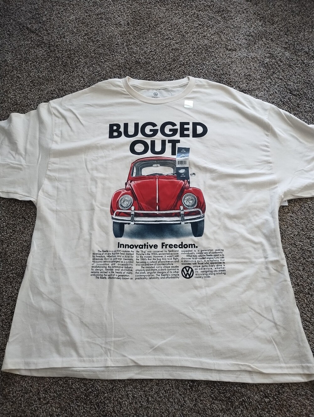 BUGGED OUT Volkswagen Graphic Tee - White with Red Print
